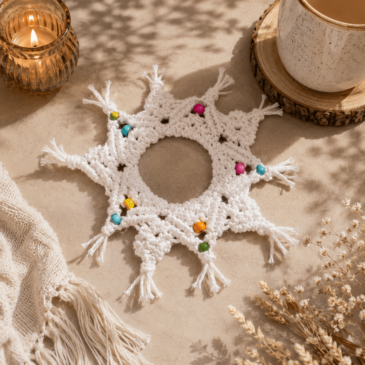 Handmade bags & accessories — Beaded Macramé Coaster