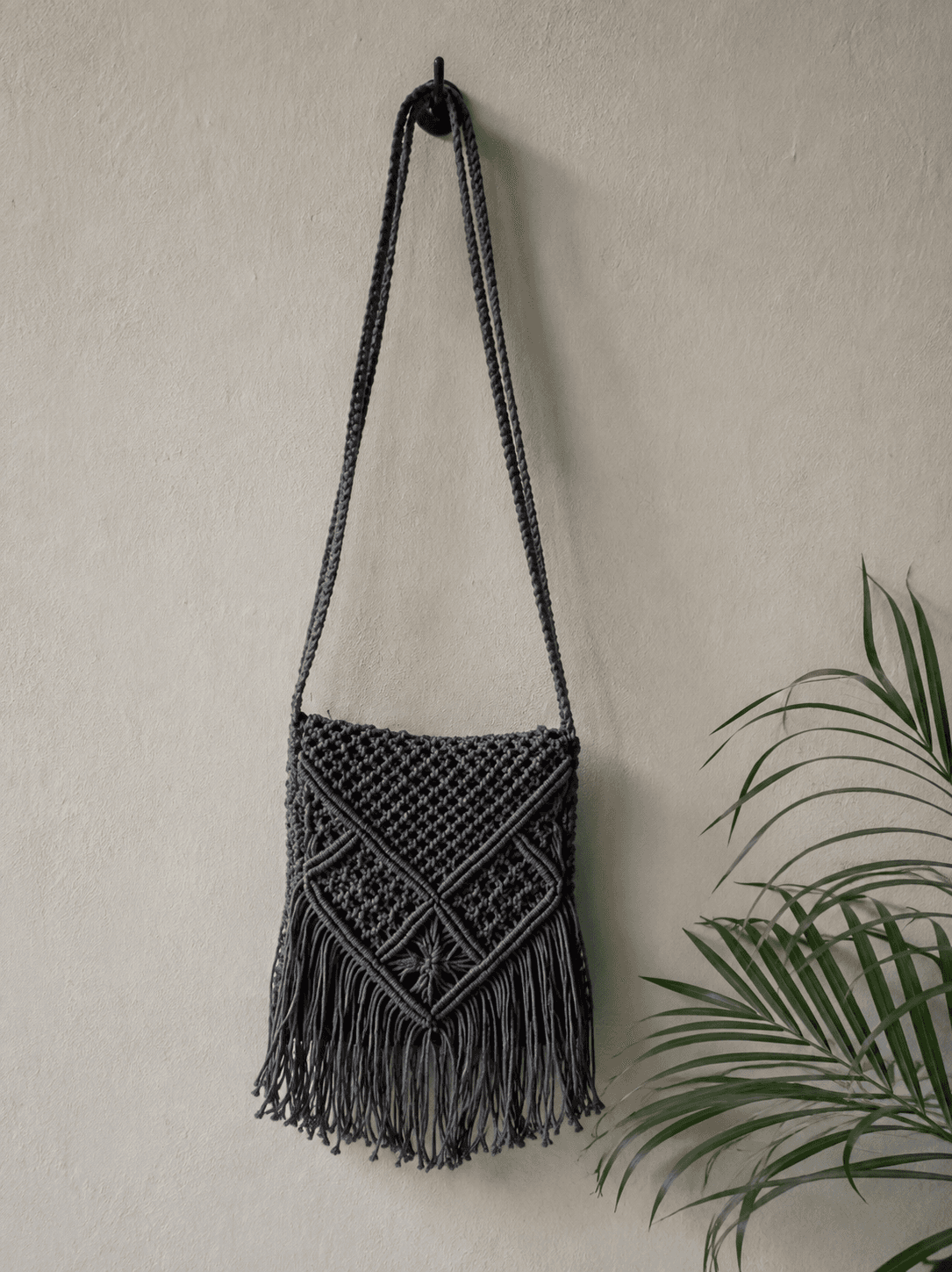 Handmade bags & accessories — Charcoal Macramé Sling Bag